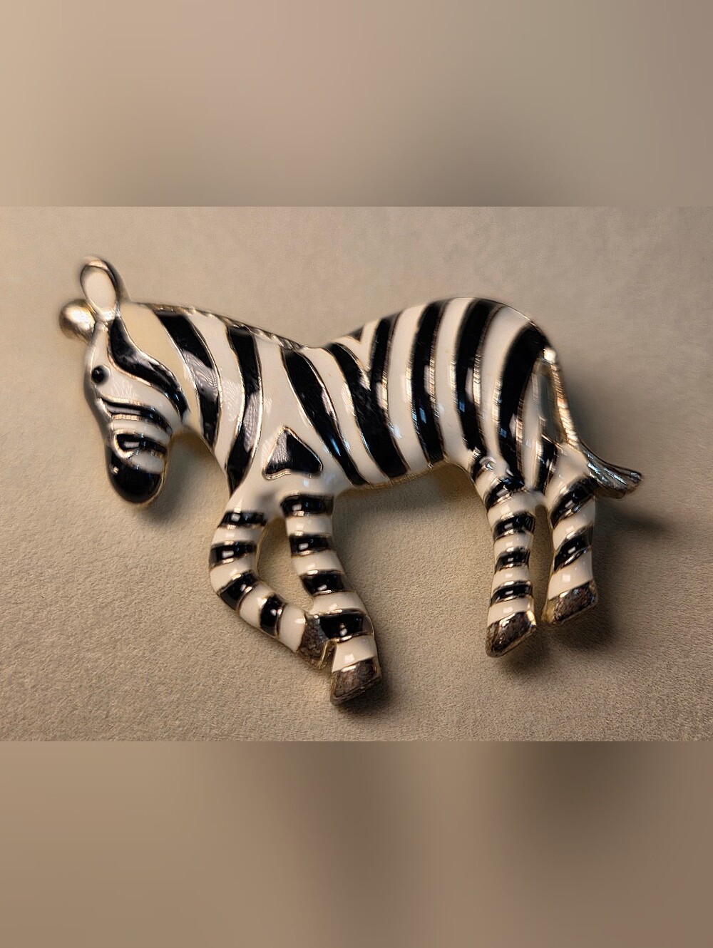 LC Enamel Zebra Silver Tone Brooch